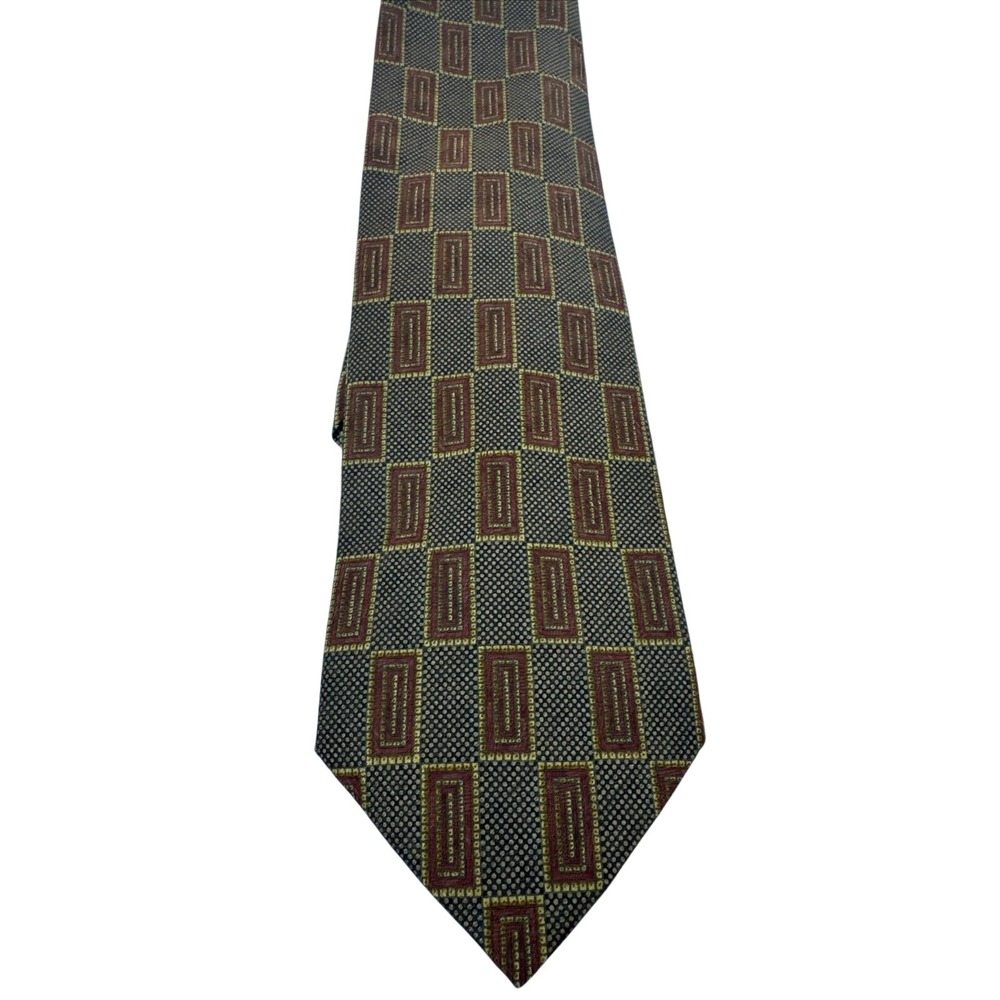 Fanti Necktie Mens Olive Green Silk Geometric Rectangle Made in Italy